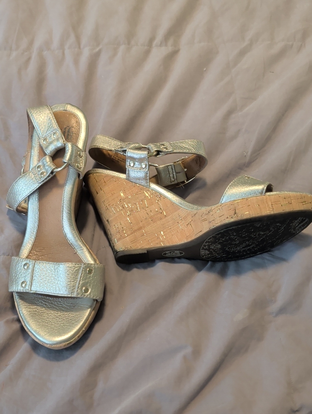 Sofft Metallic Gold Cork Wedge Sandals
